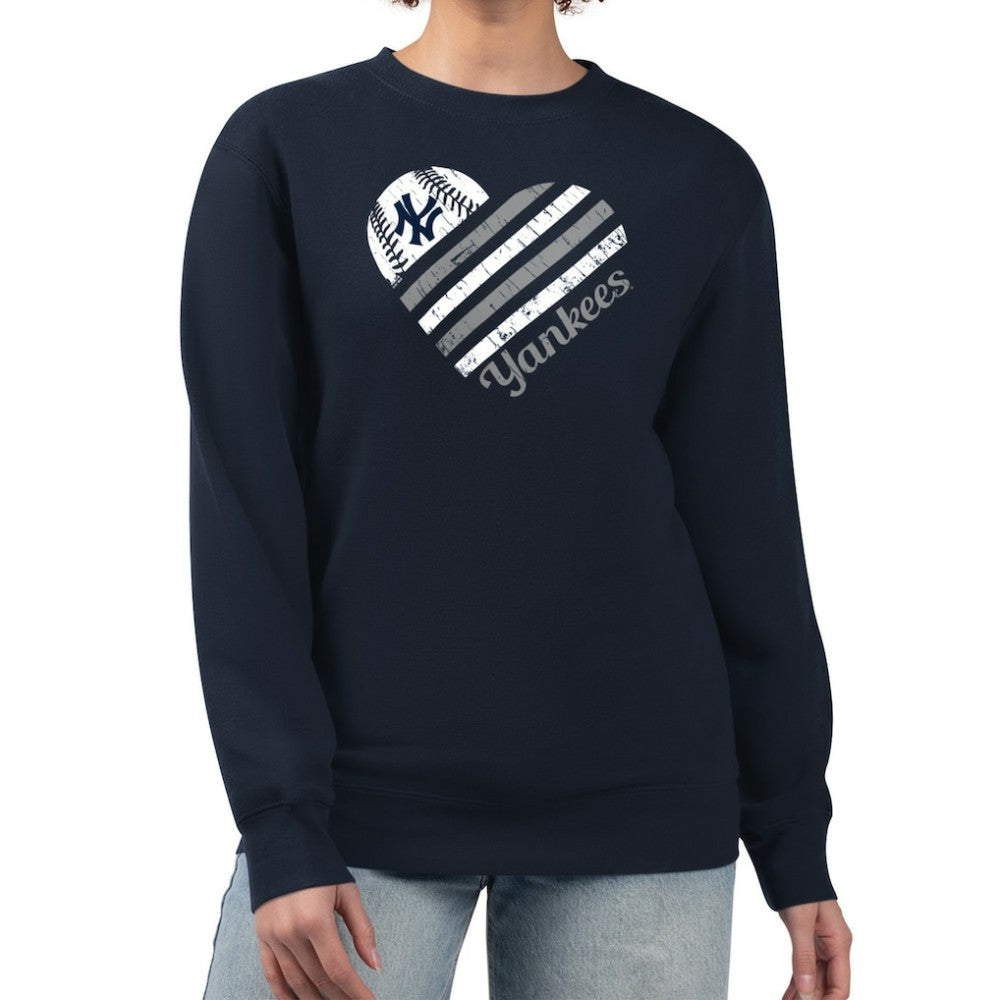New York Yankees G-III 4Her by Carl Banks Women's Heart Logo Fleece Pullover Sweatshirt - Navy Pullover