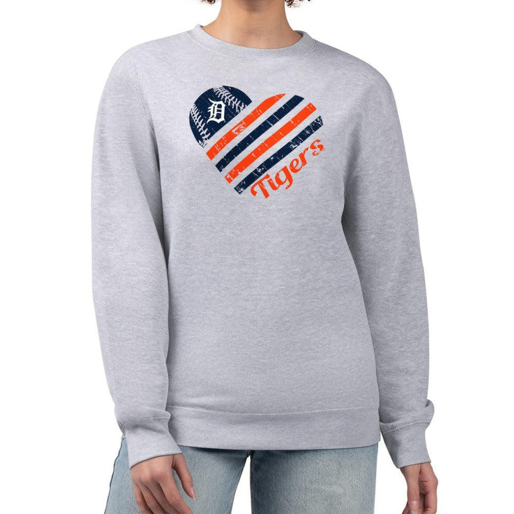 Detroit Tigers G-III 4Her by Carl Banks Women's Heart Logo Fleece Pullover Sweatshirt - Heather Gray Pullover