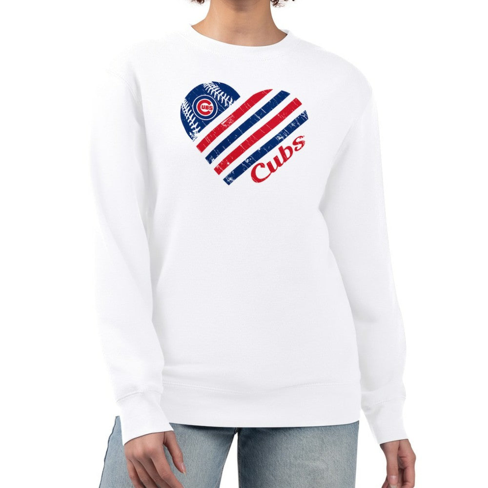 Chicago Cubs G-III 4Her by Carl Banks Women's Heart Logo Fleece Pullover Sweatshirt - White Pullover