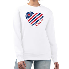 Chicago Cubs G-III 4Her by Carl Banks Women's Heart Logo Fleece Pullover Sweatshirt - White Pullover