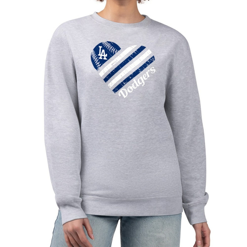 Los Angeles Dodgers G-III 4Her by Carl Banks Women's Heart Logo Fleece Pullover Sweatshirt - Heather Gray Pullover