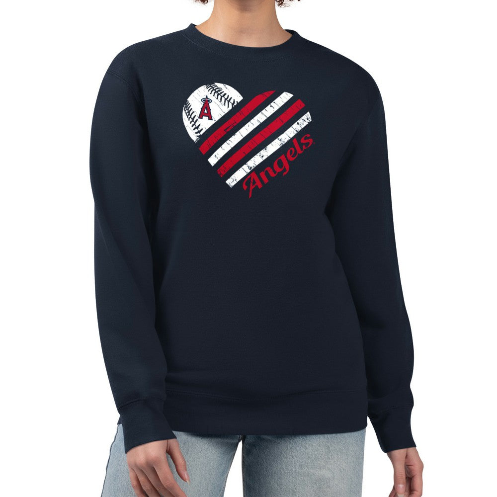 Los Angeles Angels G-III 4Her by Carl Banks Women's Heart Logo Fleece Pullover Sweatshirt - Navy Pullover