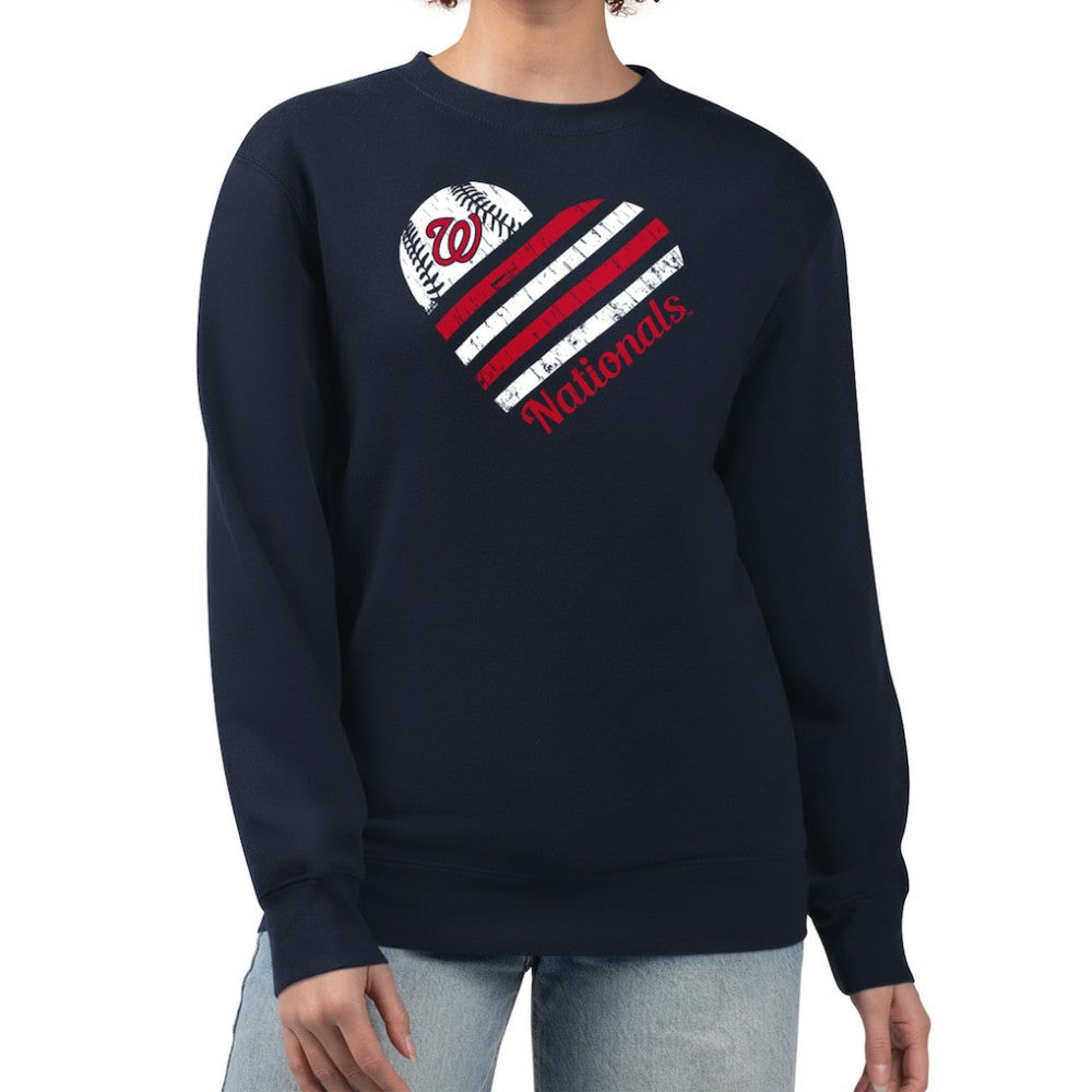 Washington Nationals G-III 4Her by Carl Banks Women's Heart Logo Fleece Pullover Sweatshirt - Navy Pullover