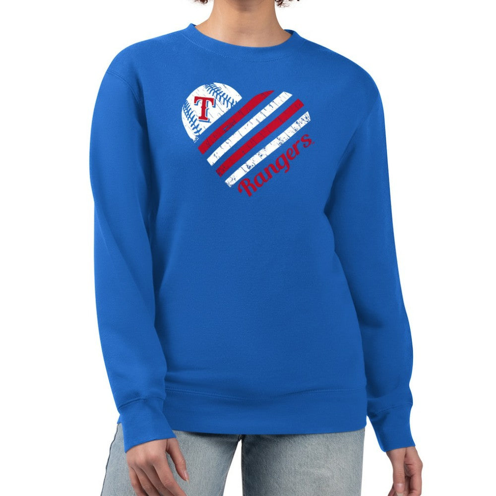 Texas Rangers G-III 4Her by Carl Banks Women's Heart Logo Fleece Pullover Sweatshirt - Royal Pullover