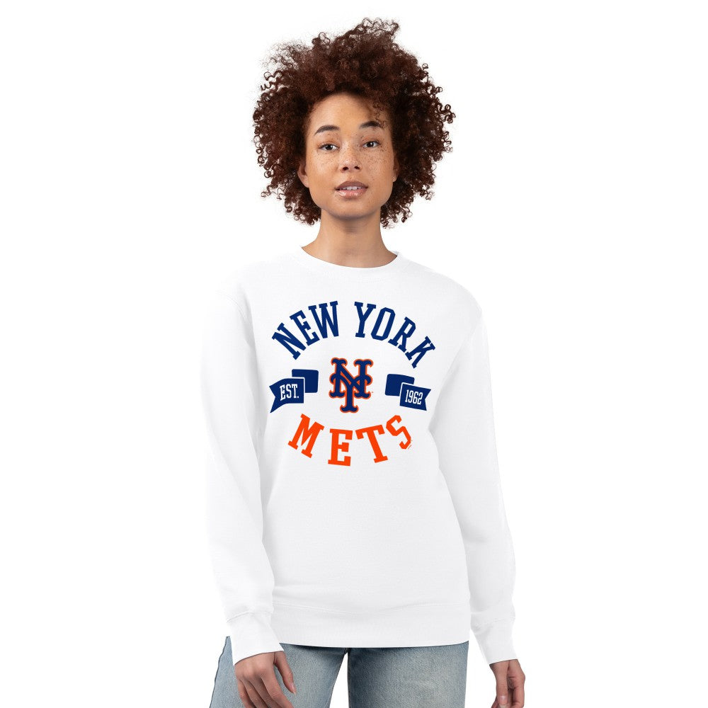 New York Mets G-III 4Her by Carl Banks Women's Team Logo Fleece Pullover Sweatshirt - White Pullover