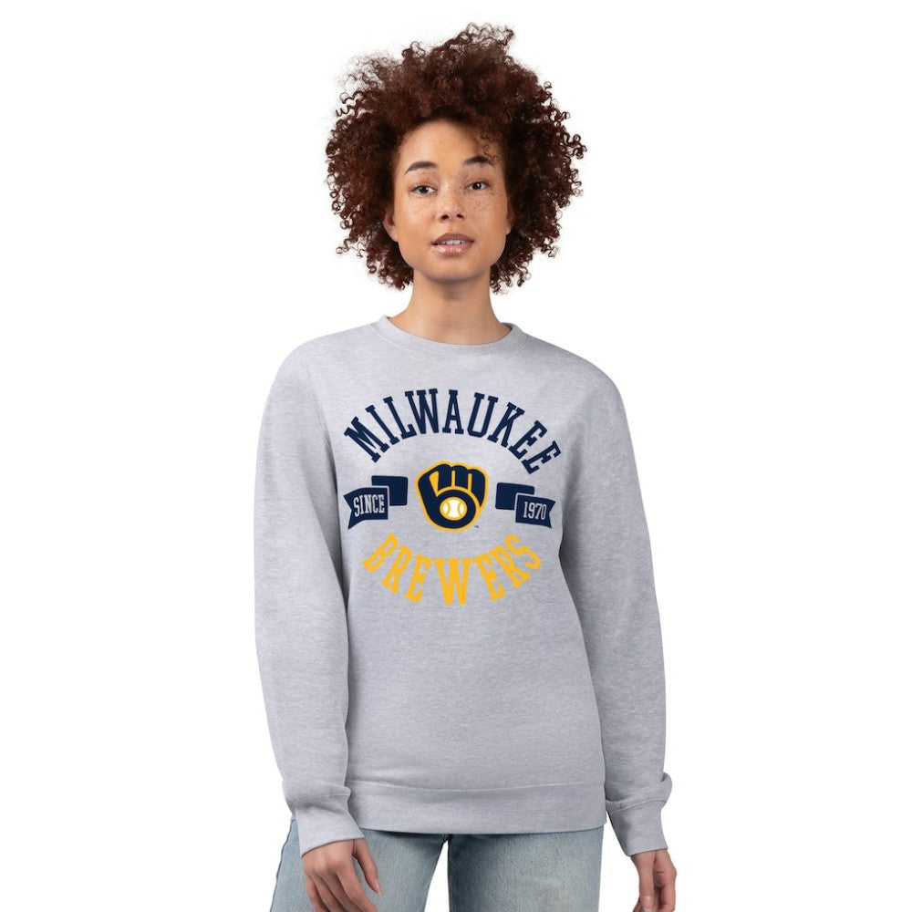 Milwaukee Brewers G-III 4Her by Carl Banks Women's Team Logo Fleece Pullover Sweatshirt - Heather Gray Pullover