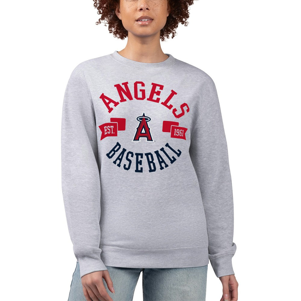Los Angeles Angels G-III 4Her by Carl Banks Women's Team Logo Fleece Pullover Sweatshirt - Heather Gray Pullover