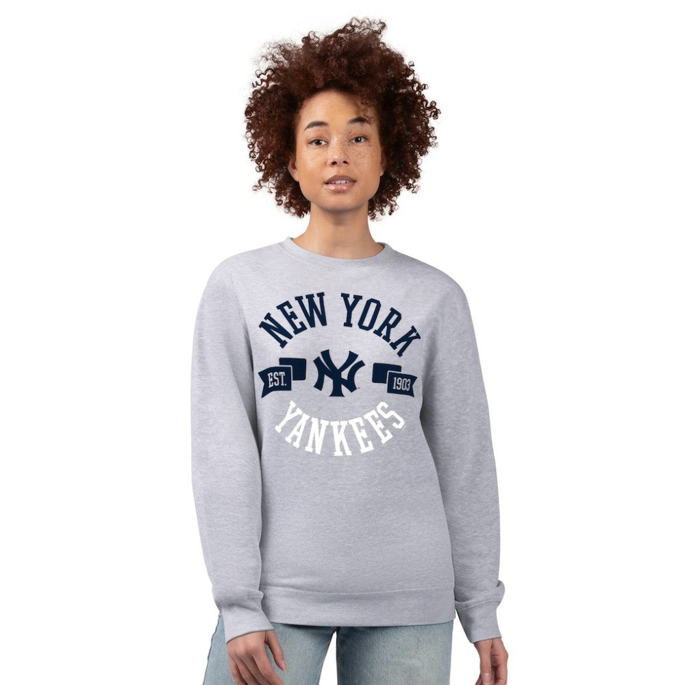 New York Yankees G-III 4Her by Carl Banks Women's Team Logo Fleece Pullover Sweatshirt - Heather Gray Pullover