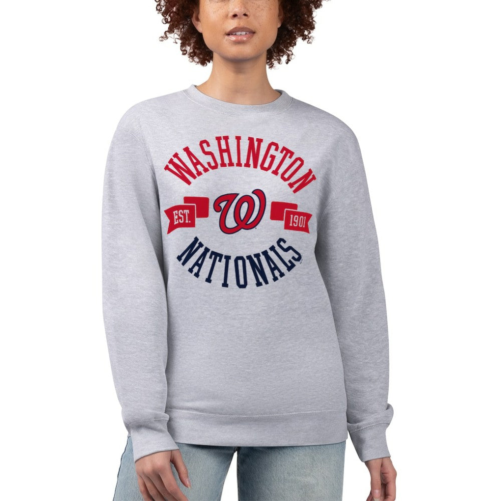 Washington Nationals G-III 4Her by Carl Banks Women's Team Logo Fleece Pullover Sweatshirt - Heather Gray Pullover