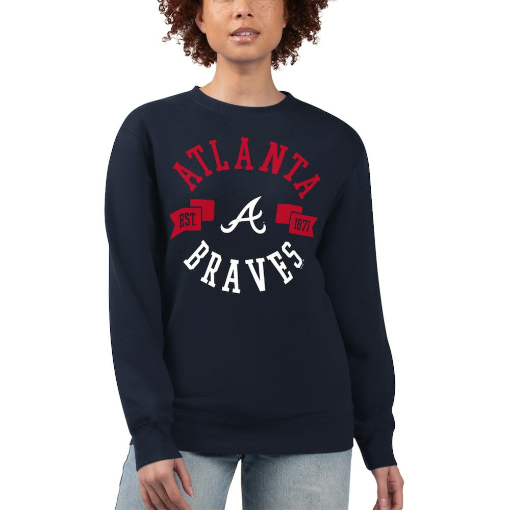 Atlanta Braves G-III 4Her by Carl Banks Women's Team Logo Fleece Pullover Sweatshirt - Navy Pullover