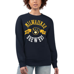 Milwaukee Brewers G-III 4Her by Carl Banks Women's Team Logo Fleece Pullover Sweatshirt - Navy Pullover