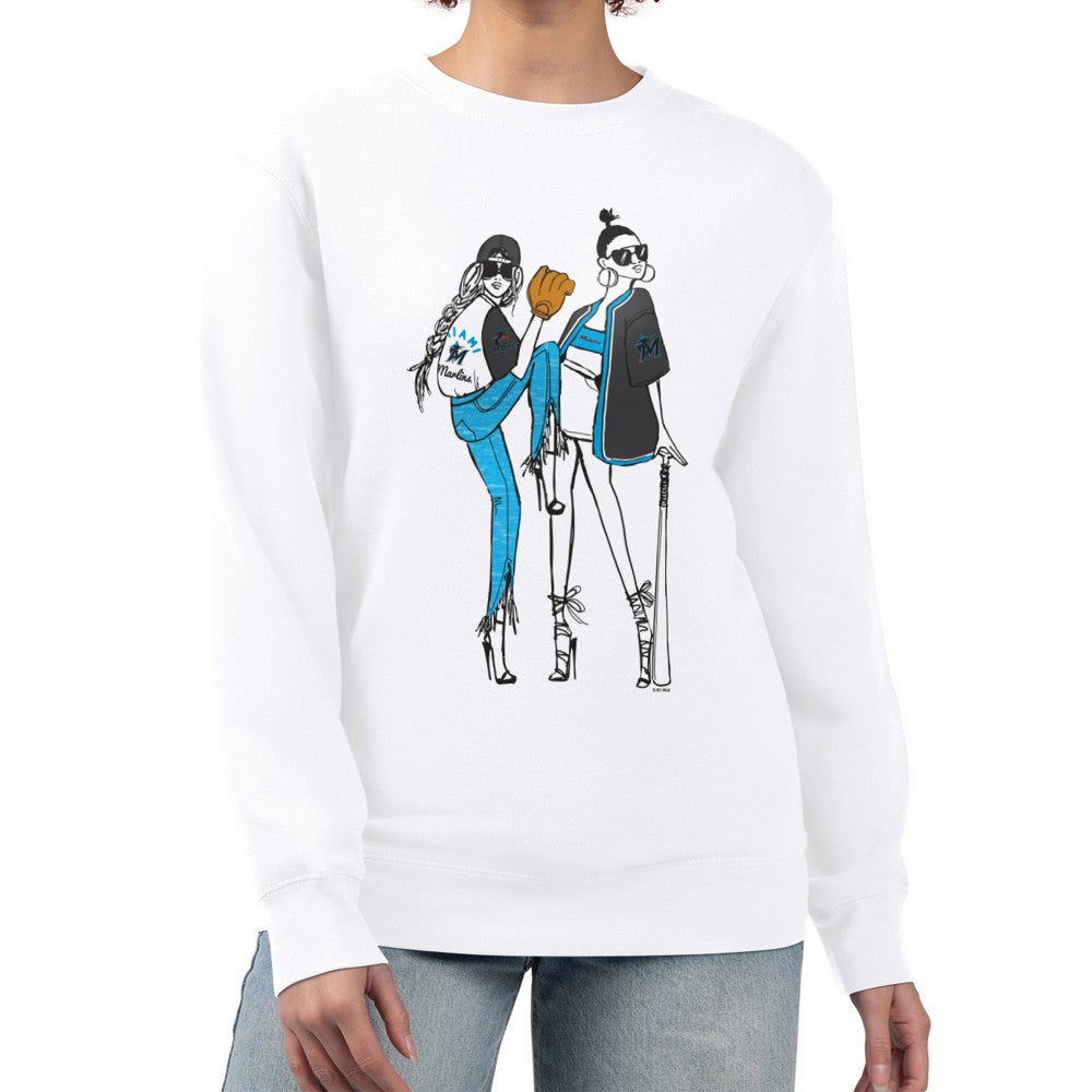 Miami Marlins G-III 4Her by Carl Banks Women's Baseball Girls Fleece Pullover Sweatshirt - White Pullover