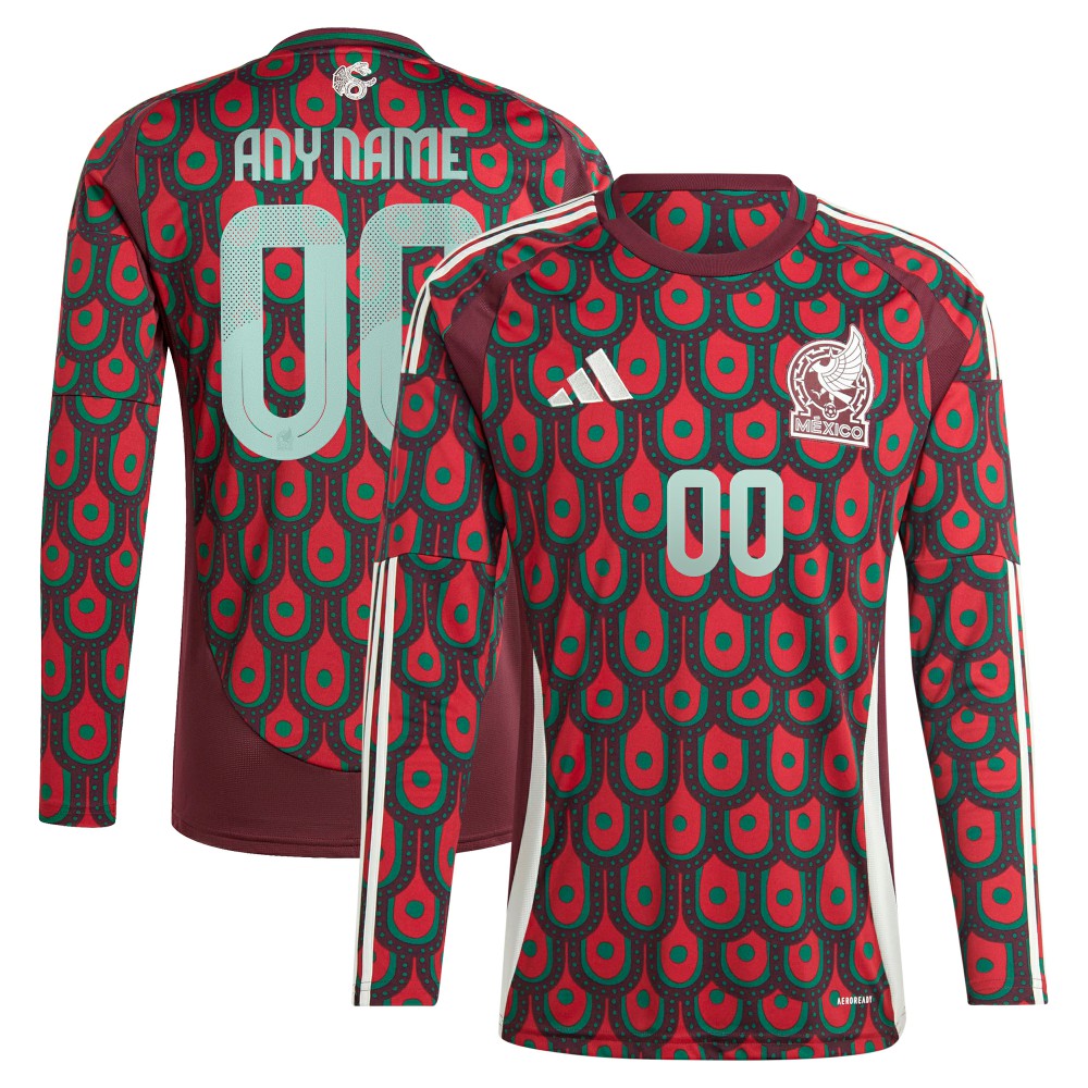 Mexico National Team 2024 Home Replica Custom Long Sleeve Jersey Burgundy