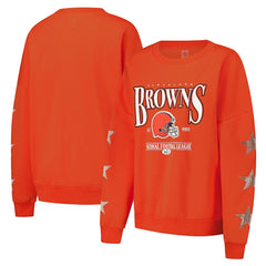 Cleveland Browns Gameday Couture Women's Rhinestone Star Sleeve Settle the Score Oversized Pullover Sweatshirt Orange