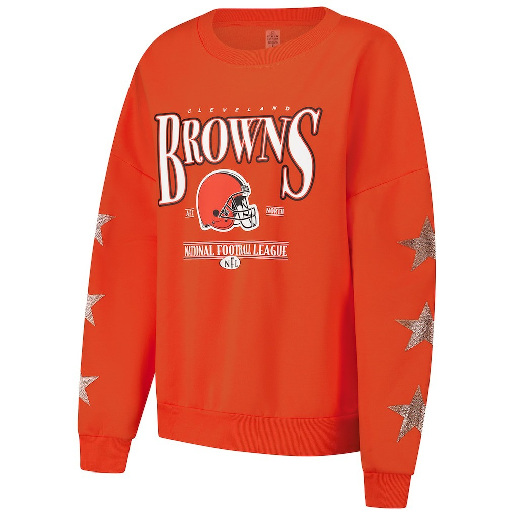 Cleveland Browns Gameday Couture Women's Rhinestone Star Sleeve Settle the Score Oversized Pullover Sweatshirt Orange