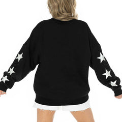 Jacksonville Jaguars Gameday Couture Women's Rhinestone Star Sleeve Settle the Score Oversized Pullover Sweatshirt Black
