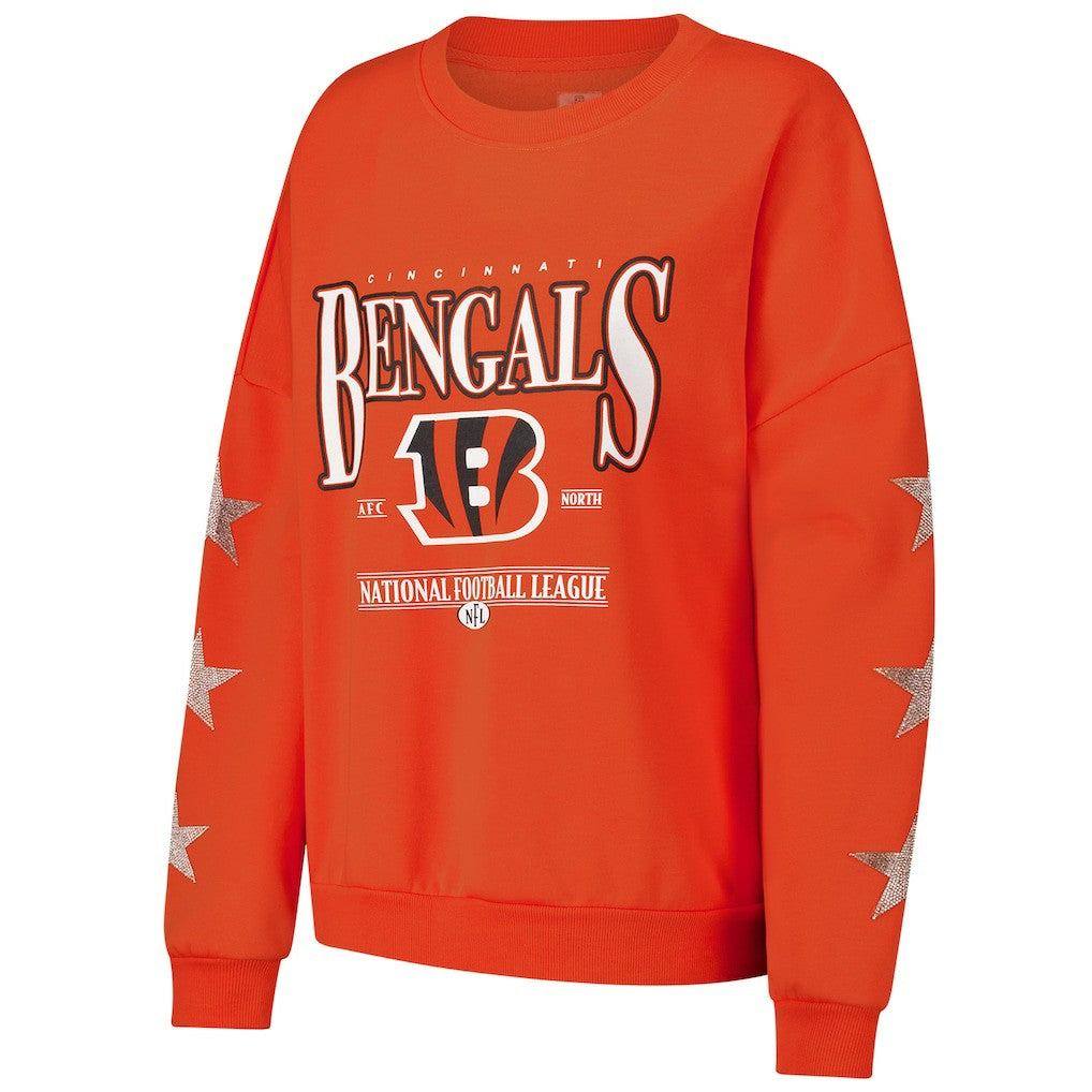 Cincinnati Bengals Gameday Couture Women's Rhinestone Star Sleeve Settle the Score Oversized Pullover Sweatshirt Orange