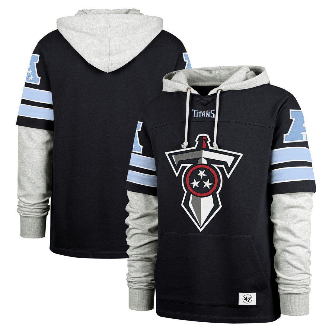 Tennessee Titans '47 Double Header Blitz Cornerback Pullover Hoodie Navy
