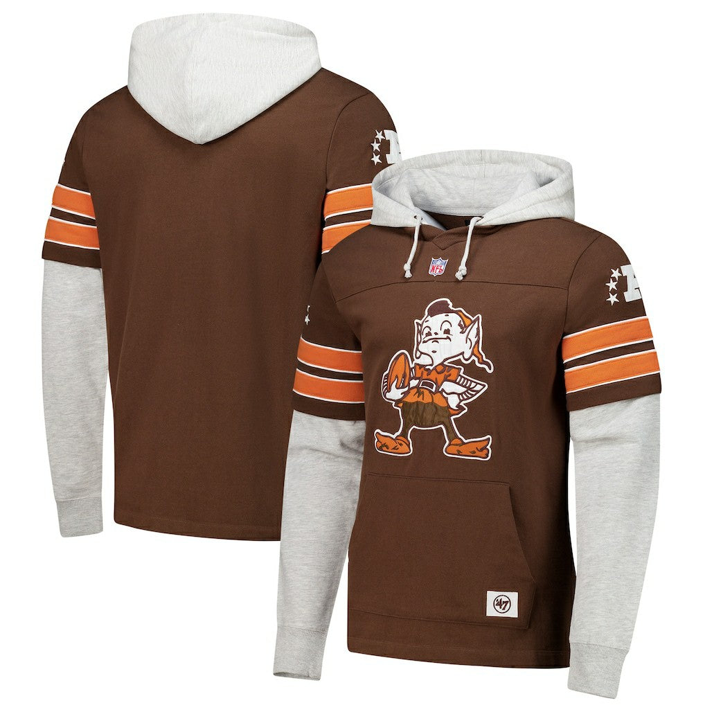 Cleveland Browns '47 Throwback Double Header Blitz Cornerback Hoodie Brown
