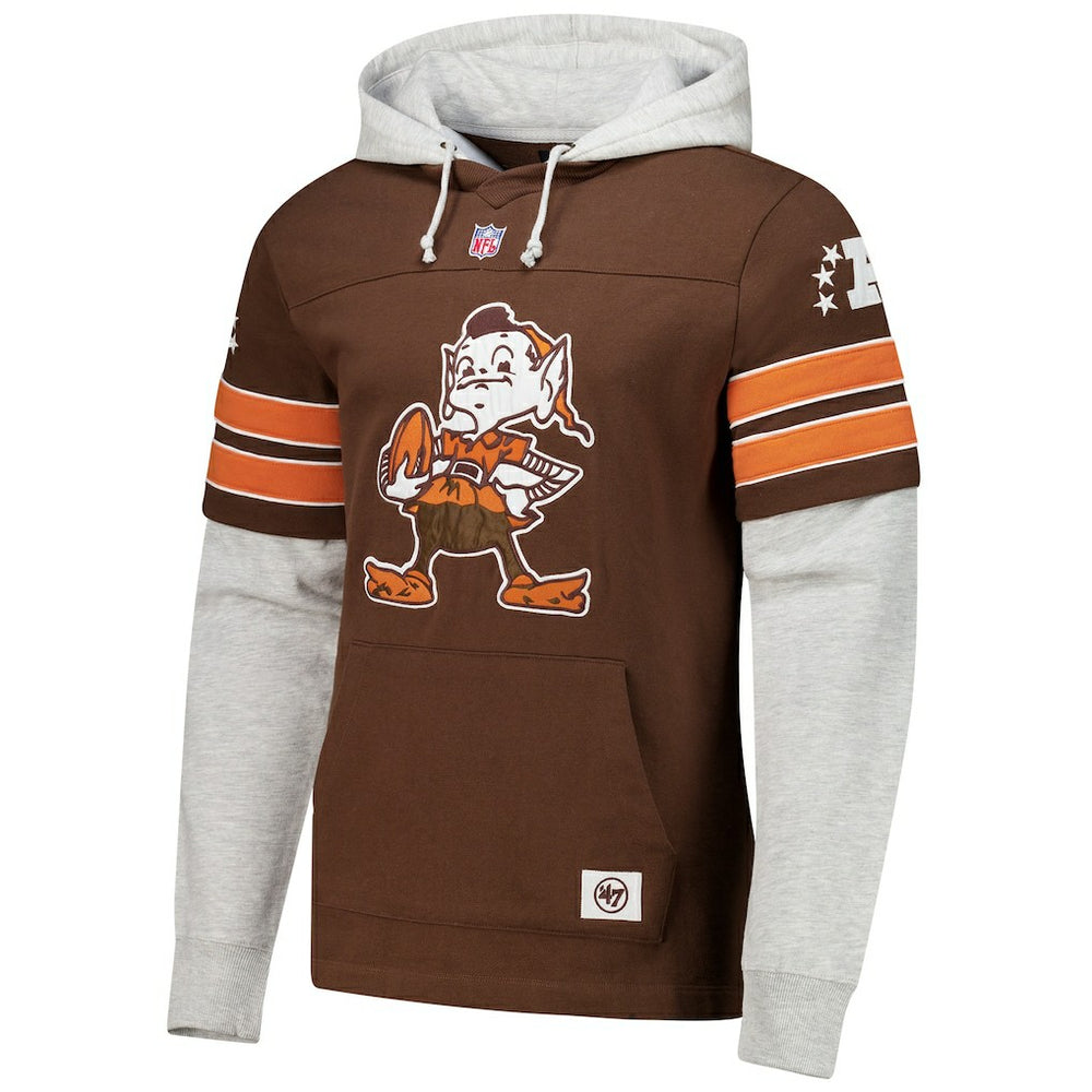 Cleveland Browns '47 Throwback Double Header Blitz Cornerback Hoodie Brown