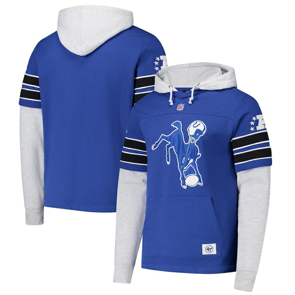 Indianapolis Colts '47 Throwback Double Header Blitz Cornerback Hoodie Royal
