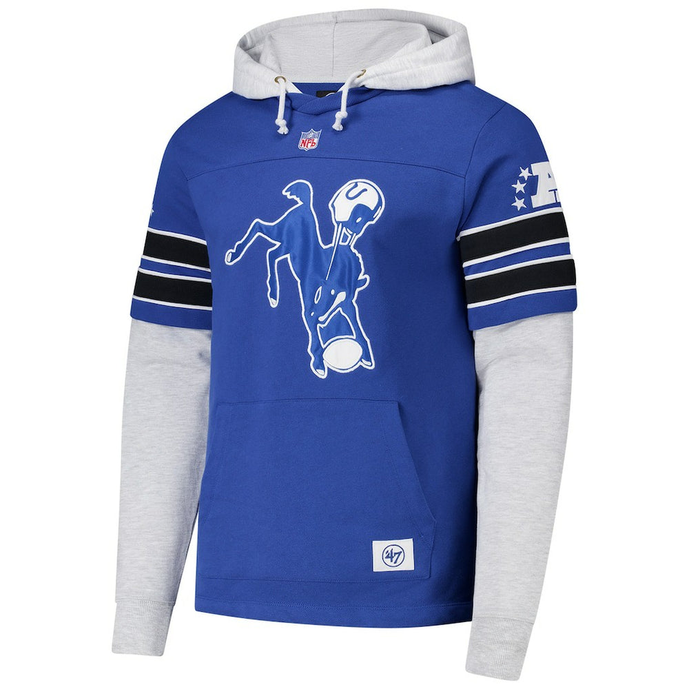 Indianapolis Colts '47 Throwback Double Header Blitz Cornerback Hoodie Royal