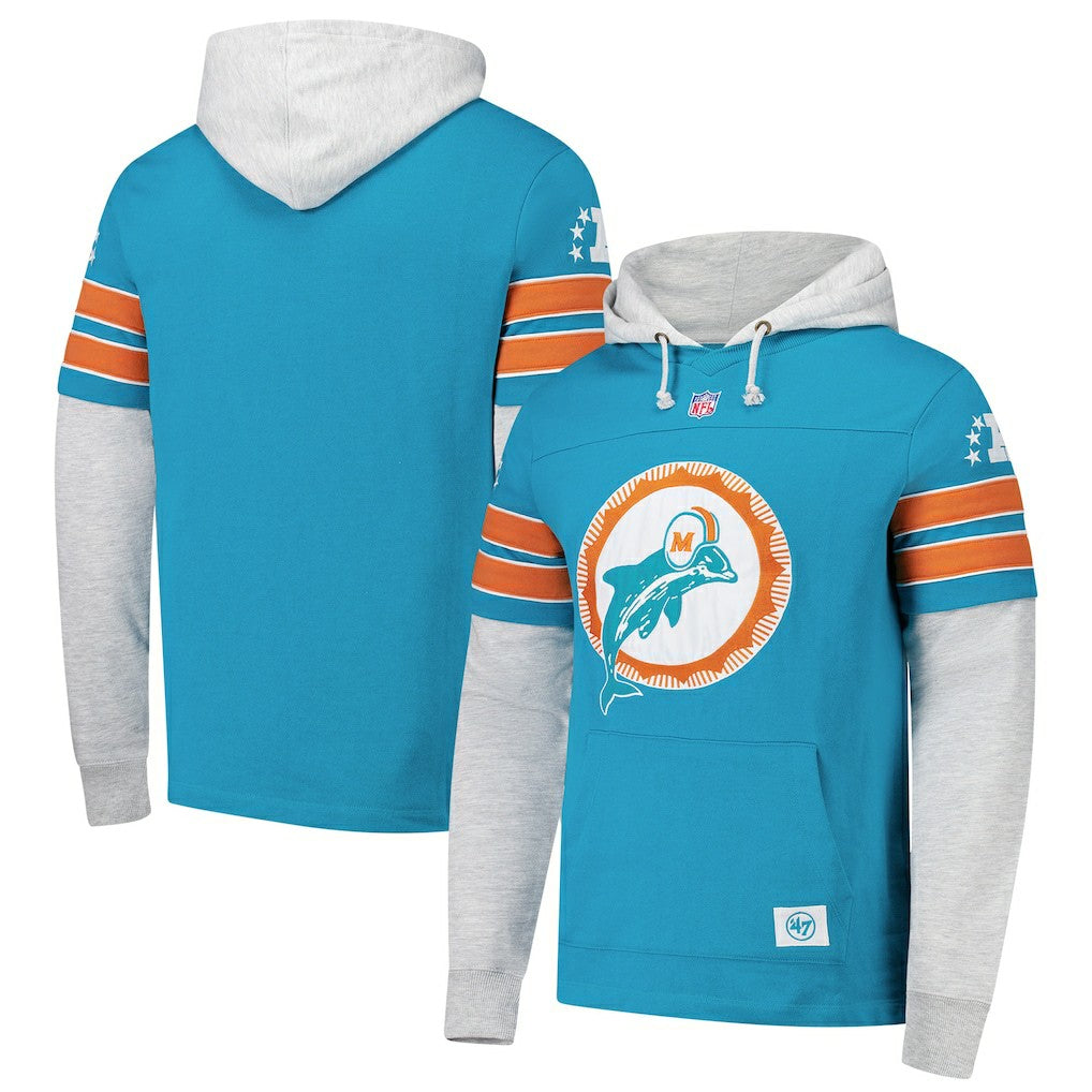 Miami Dolphins '47 Throwback Double Header Blitz Cornerback Hoodie Aqua