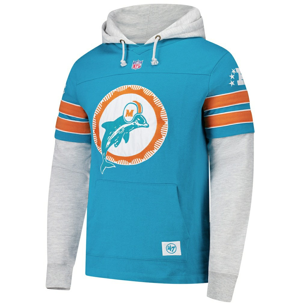 Miami Dolphins '47 Throwback Double Header Blitz Cornerback Hoodie Aqua