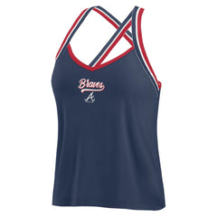 Atlanta Braves WEAR by Erin Andrews Women's Cross Strap Tank Top - Navy Tanks