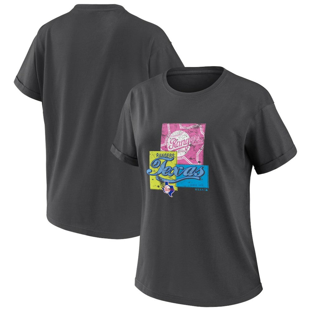 Texas Rangers WEAR by Erin Andrews Women's Domestic Box Color Boyfriend T-Shirt - Charcoal T-shirts