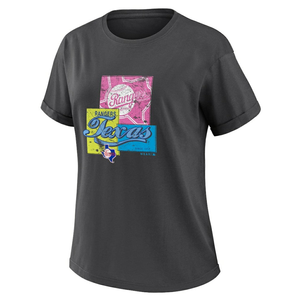 Texas Rangers WEAR by Erin Andrews Women's Domestic Box Color Boyfriend T-Shirt - Charcoal T-shirts
