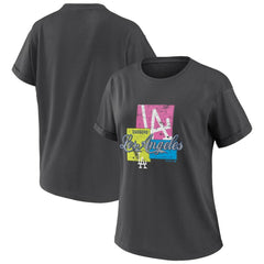 Los Angeles Dodgers WEAR by Erin Andrews Women's Domestic Box Color Boyfriend T-Shirt - Charcoal T-shirts