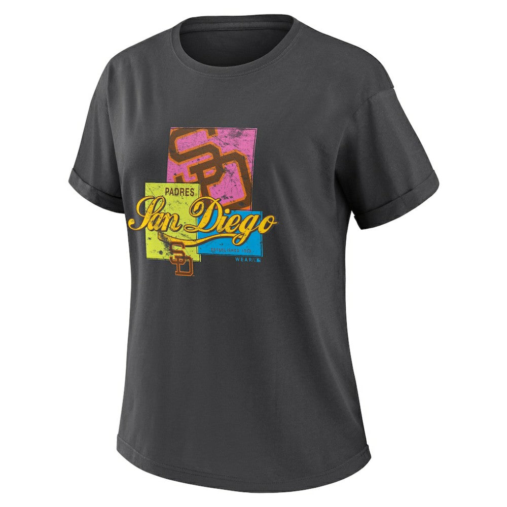 San Diego Padres WEAR by Erin Andrews Women's Domestic Box Color Boyfriend T-Shirt - Charcoal T-shirts