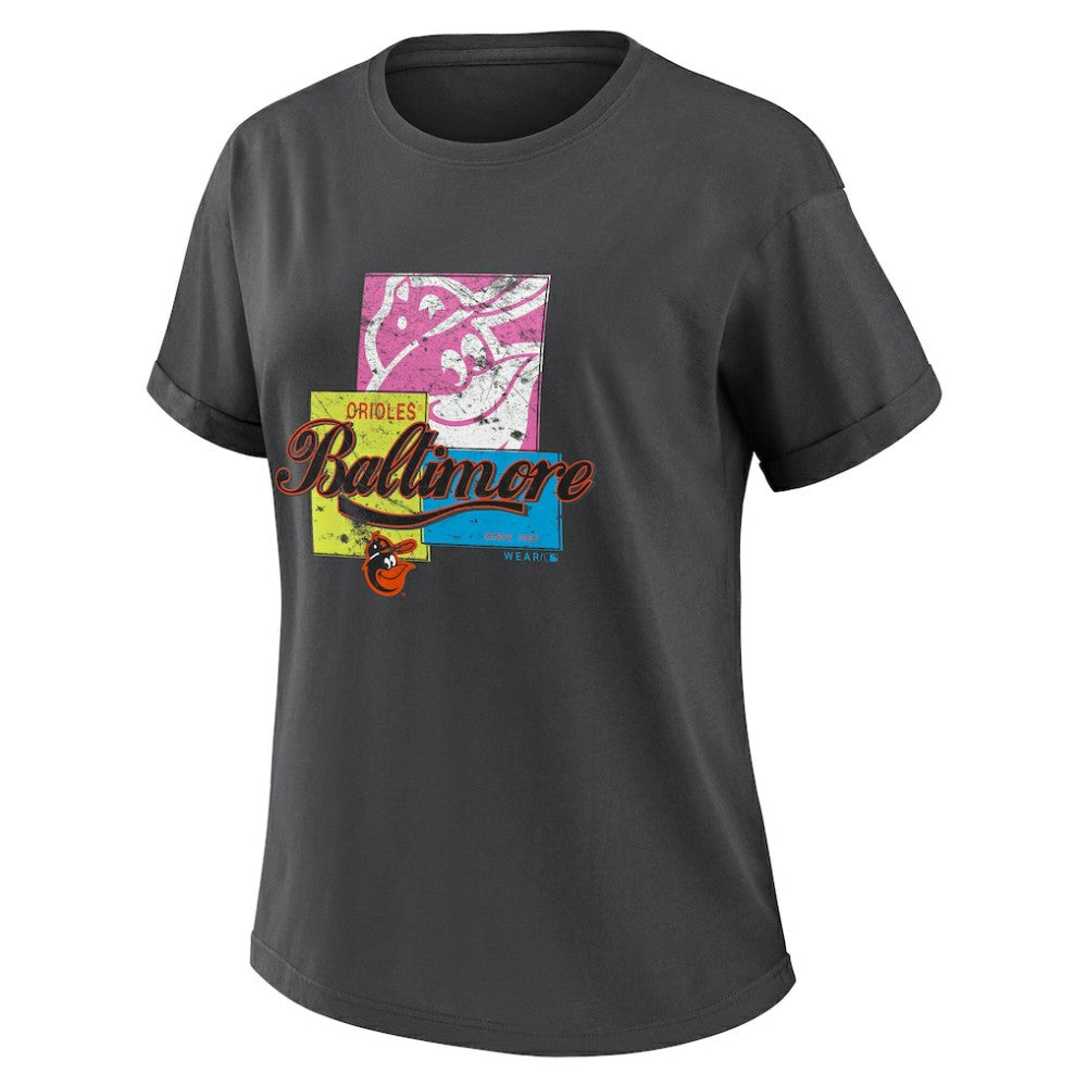 Baltimore Orioles WEAR by Erin Andrews Women's Domestic Box Color Boyfriend T-Shirt - Charcoal T-shirts