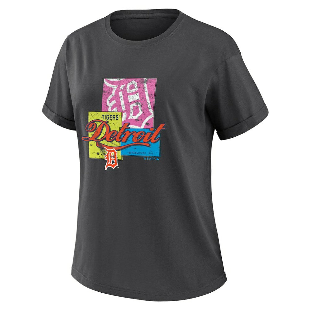 Detroit Tigers WEAR by Erin Andrews Women's Domestic Box Color Boyfriend T-Shirt - Charcoal T-shirts