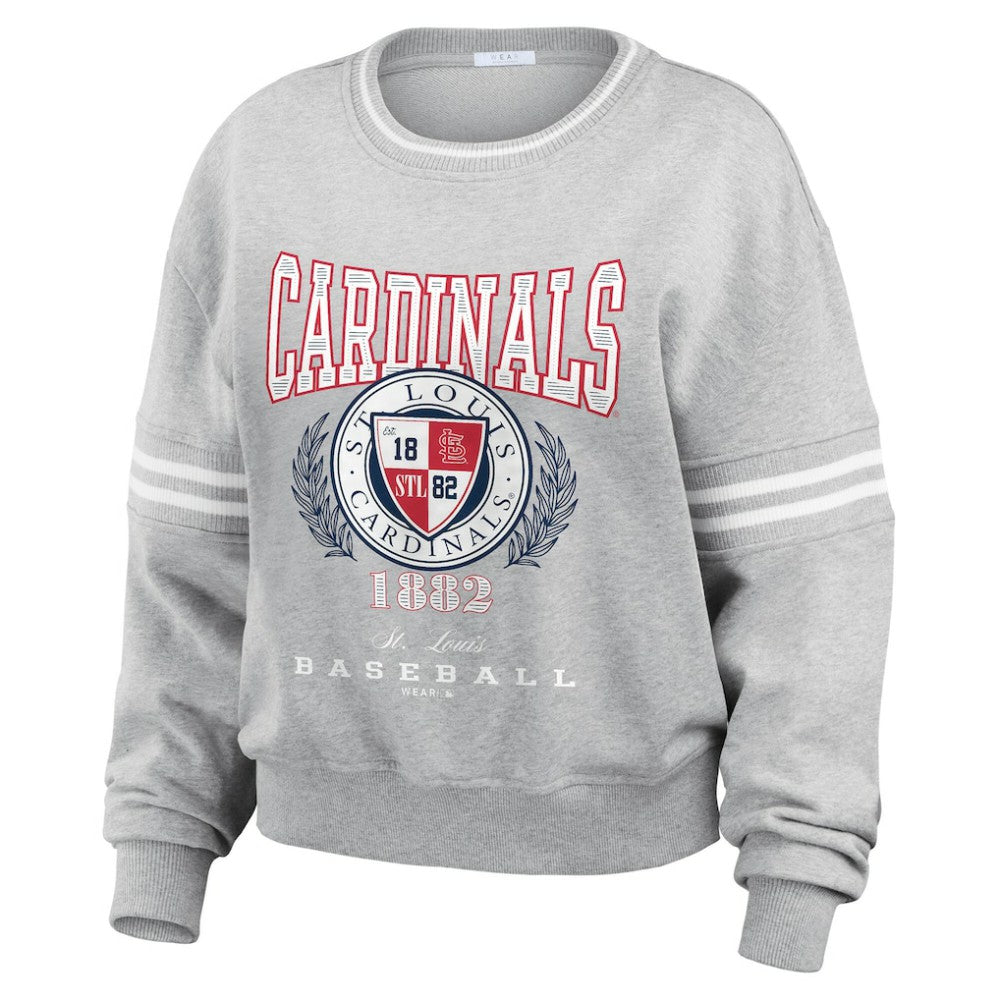 St. Louis Cardinals WEAR by Erin Andrews Women's Domestic Crest Pullover Sweatshirt - Heather Gray Pullover