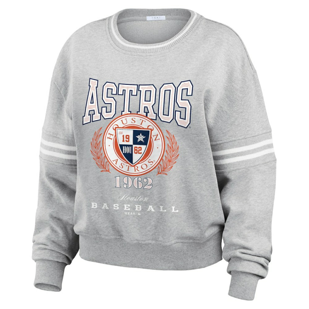 Houston Astros WEAR by Erin Andrews Women's Domestic Crest Pullover Sweatshirt - Heather Gray Pullover