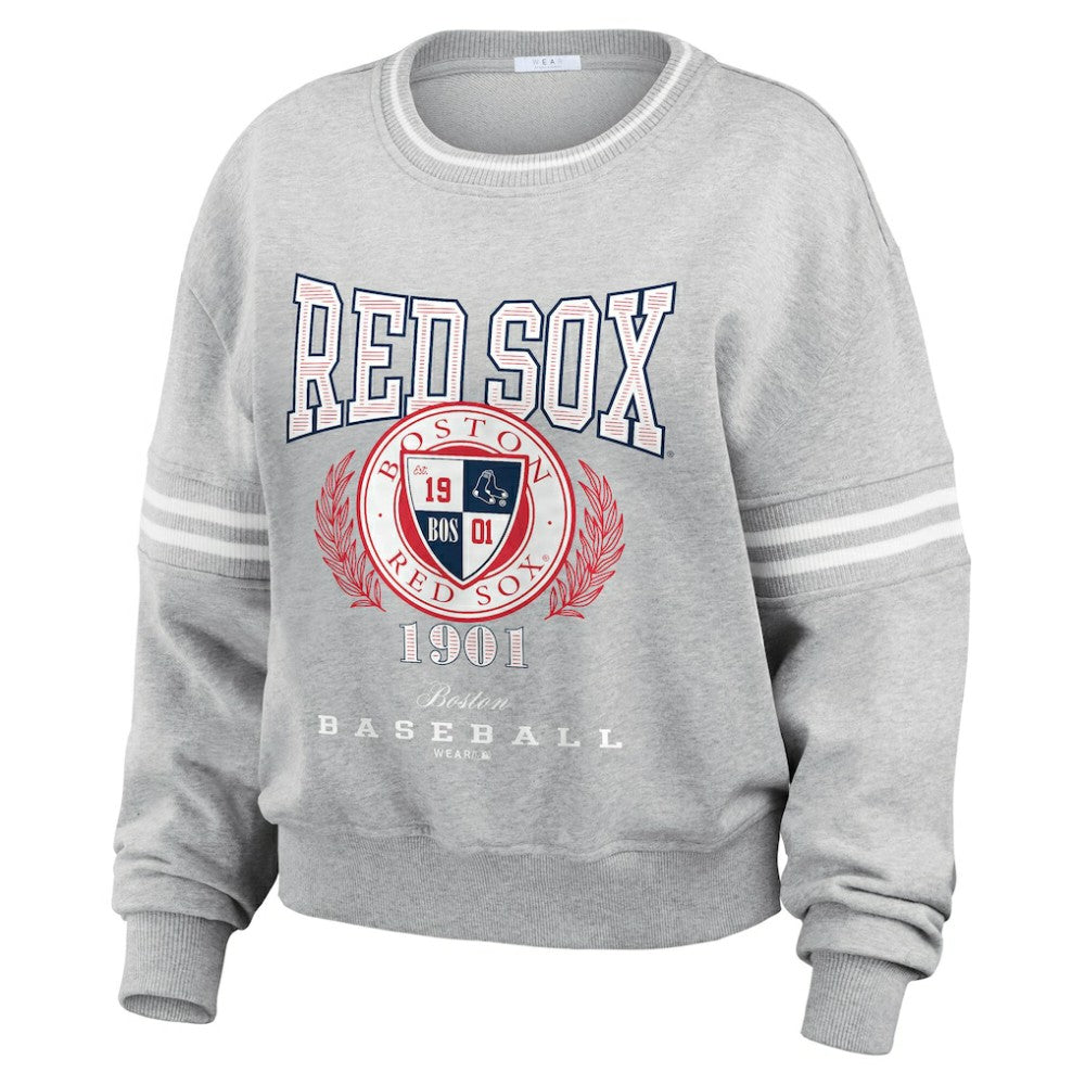 Boston Red Sox WEAR by Erin Andrews Women's Domestic Crest Pullover Sweatshirt - Heather Gray Pullover