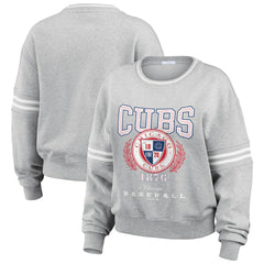Chicago Cubs WEAR by Erin Andrews Women's Domestic Crest Pullover Sweatshirt - Heather Gray Pullover