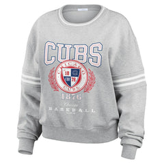 Chicago Cubs WEAR by Erin Andrews Women's Domestic Crest Pullover Sweatshirt - Heather Gray Pullover