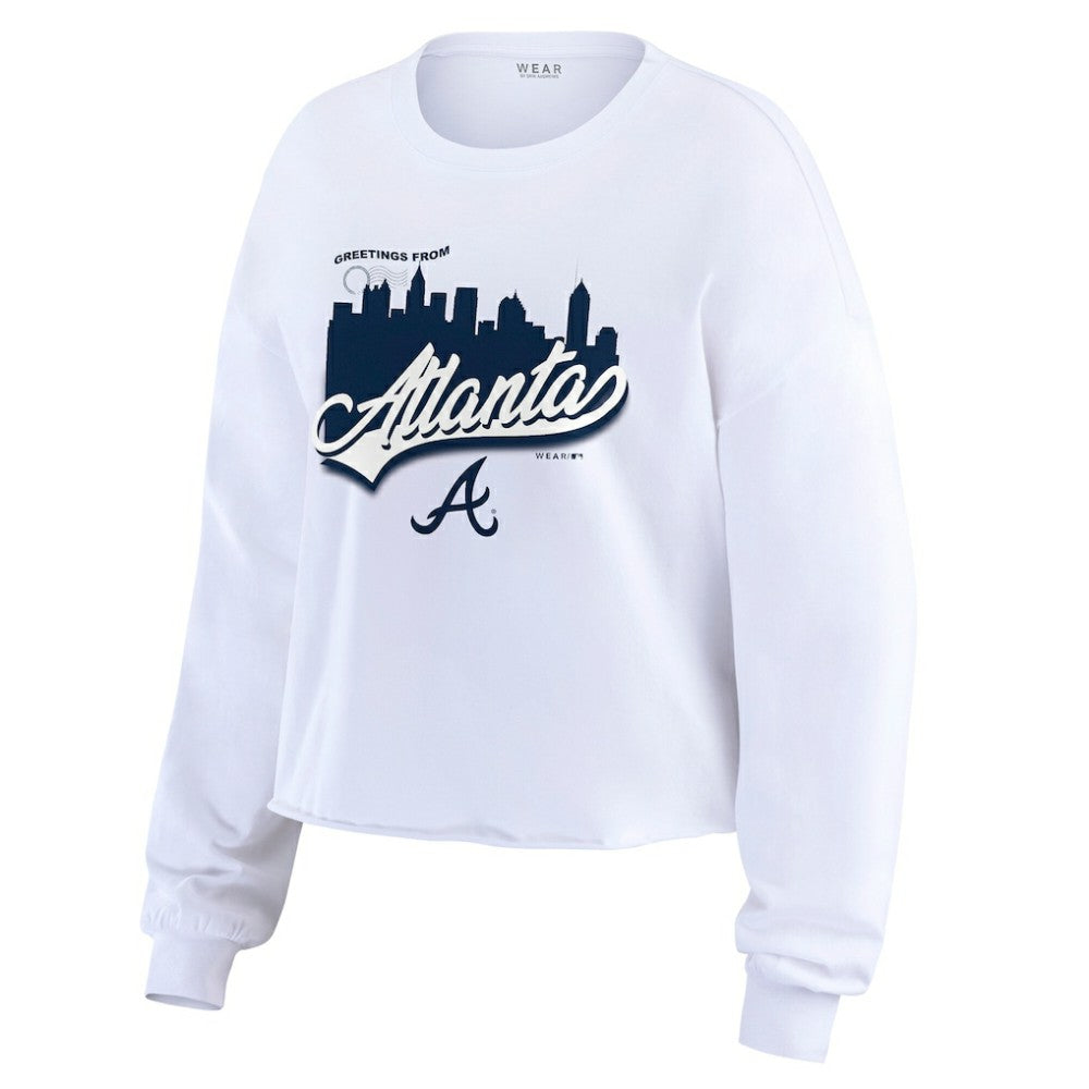 Atlanta Braves WEAR by Erin Andrews Women's Domestic Postcard Long Sleeve T-Shirt - White T-shirts