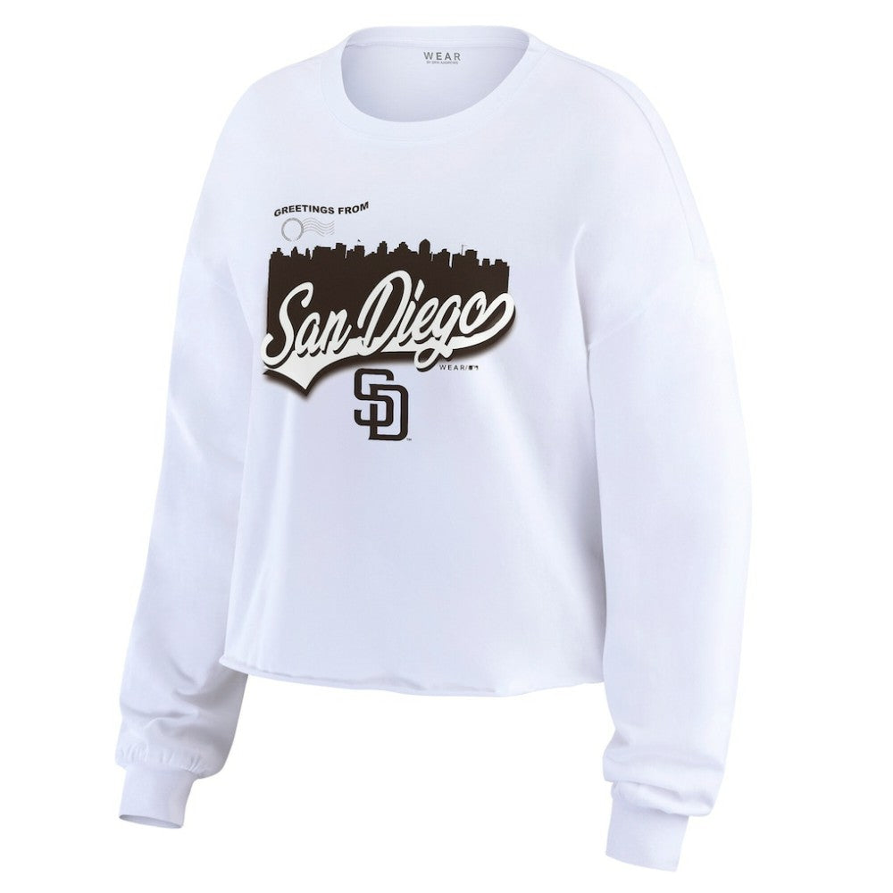 San Diego Padres WEAR by Erin Andrews Women's Domestic Postcard Long Sleeve T-Shirt - White T-shirts