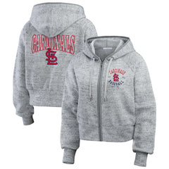 St. Louis Cardinals WEAR by Erin Andrews Women's Speckled Fleece Cropped Full-Zip Hoodie - Heather Gray Hoodies