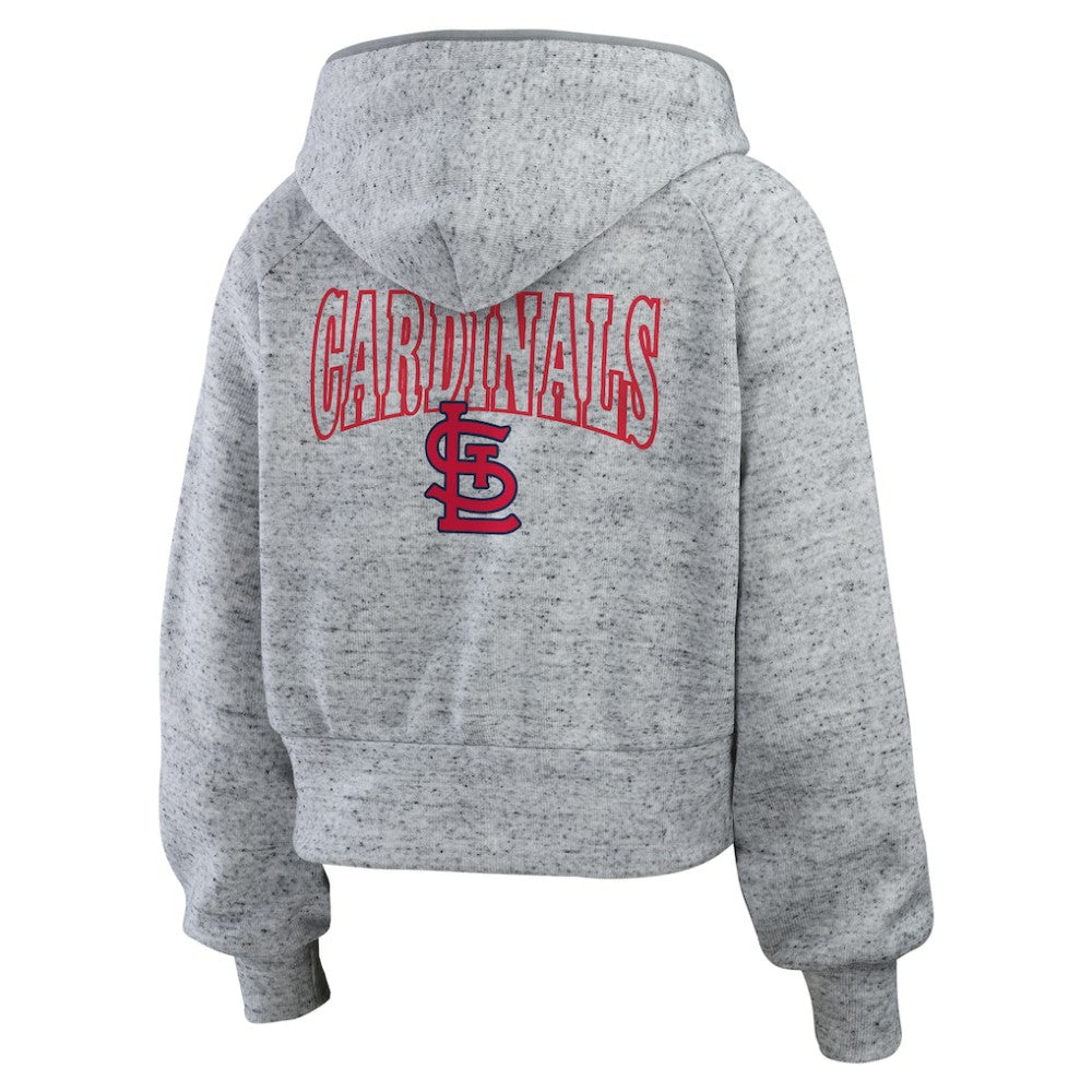 St. Louis Cardinals WEAR by Erin Andrews Women's Speckled Fleece Cropped Full-Zip Hoodie - Heather Gray Hoodies