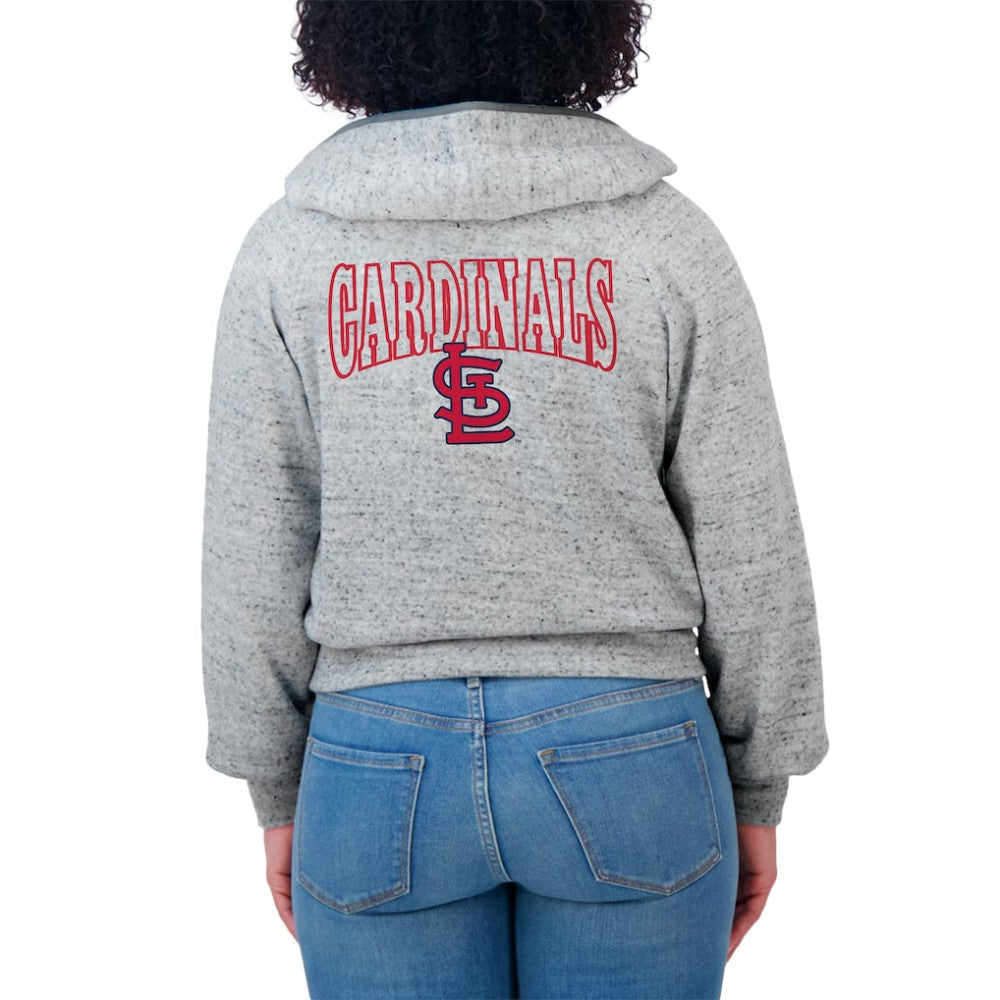 St. Louis Cardinals WEAR by Erin Andrews Women's Speckled Fleece Cropped Full-Zip Hoodie - Heather Gray Hoodies