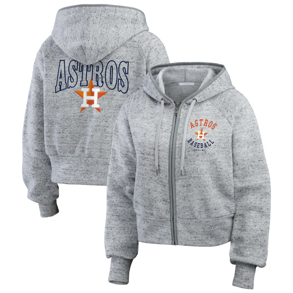 Houston Astros WEAR by Erin Andrews Women's Speckled Fleece Cropped Full-Zip Hoodie - Heather Gray Hoodies