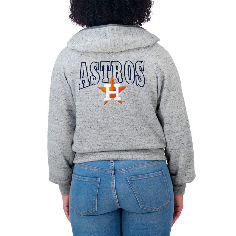 Houston Astros WEAR by Erin Andrews Women's Speckled Fleece Cropped Full-Zip Hoodie - Heather Gray Hoodies