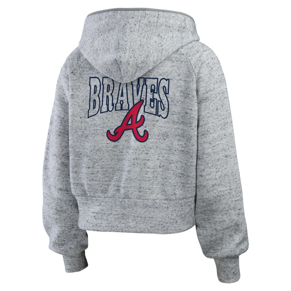 Atlanta Braves WEAR by Erin Andrews Women's Speckled Fleece Cropped Full-Zip Hoodie - Heather Gray Hoodies
