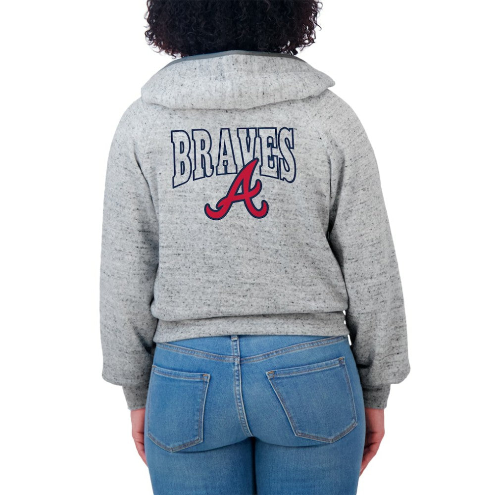 Atlanta Braves WEAR by Erin Andrews Women's Speckled Fleece Cropped Full-Zip Hoodie - Heather Gray Hoodies