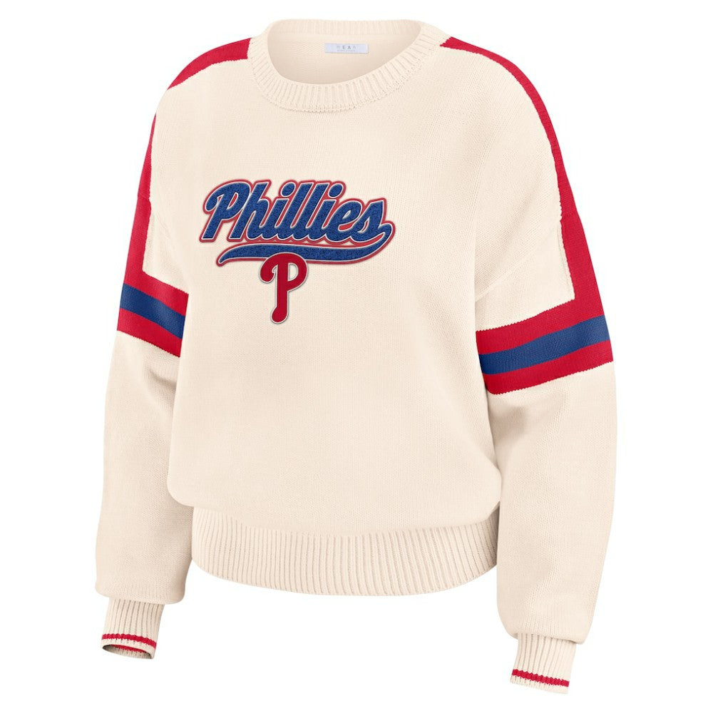 Philadelphia Phillies WEAR by Erin Andrews Women's Stripe Pullover Sweater - Cream Pullover